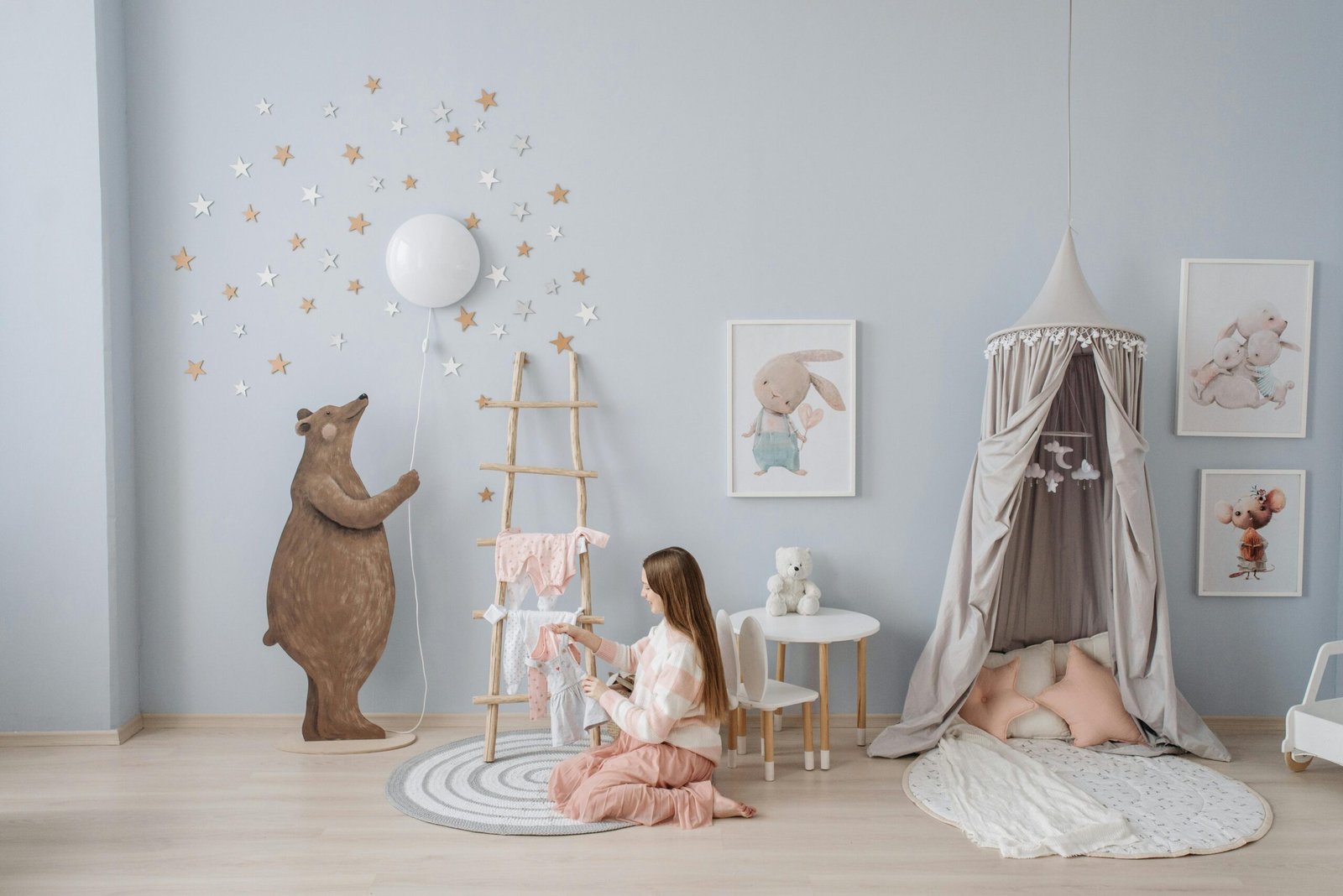 A woman in a baby nursery